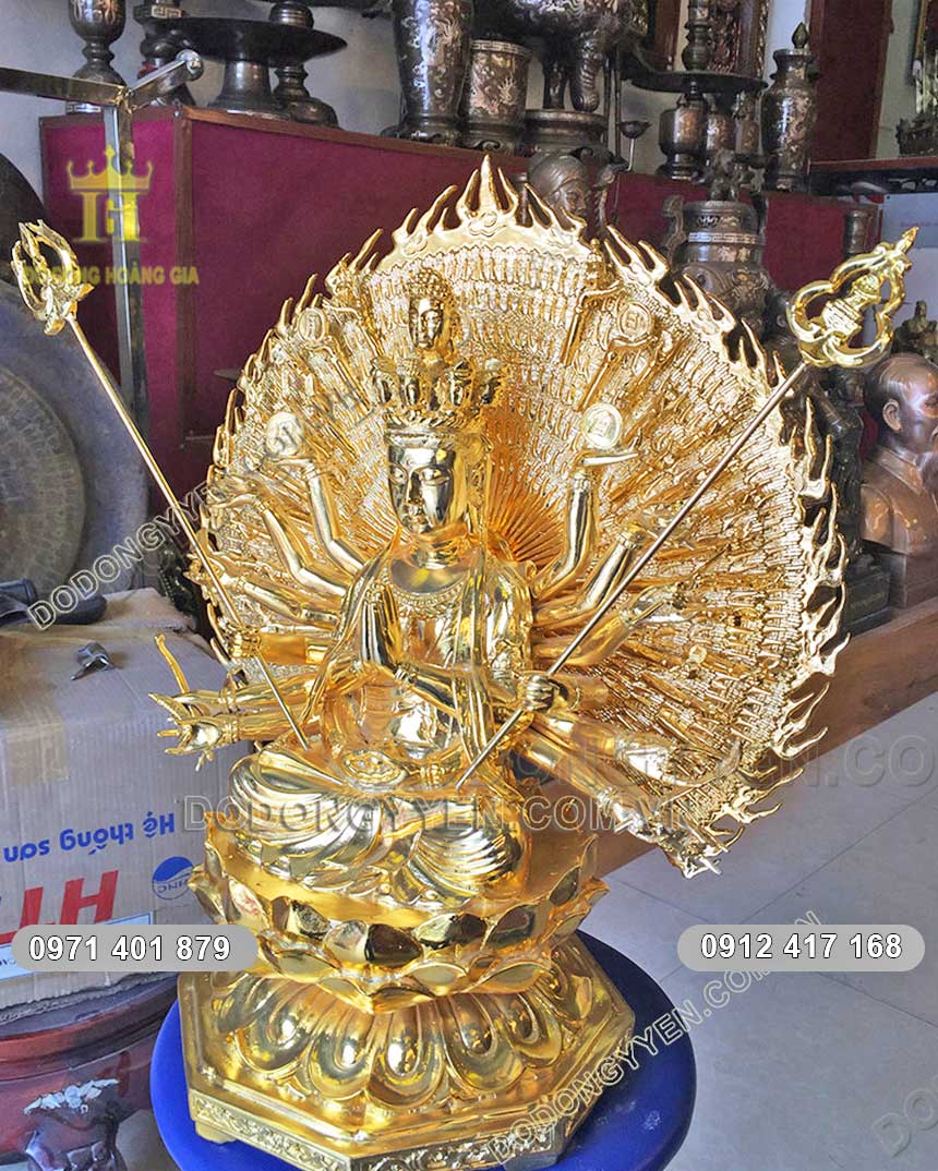  Tượng Phật đồng Quan Âm Nghìn Tay Nghìn Mắt mạ vàng tuyệt đẹp 