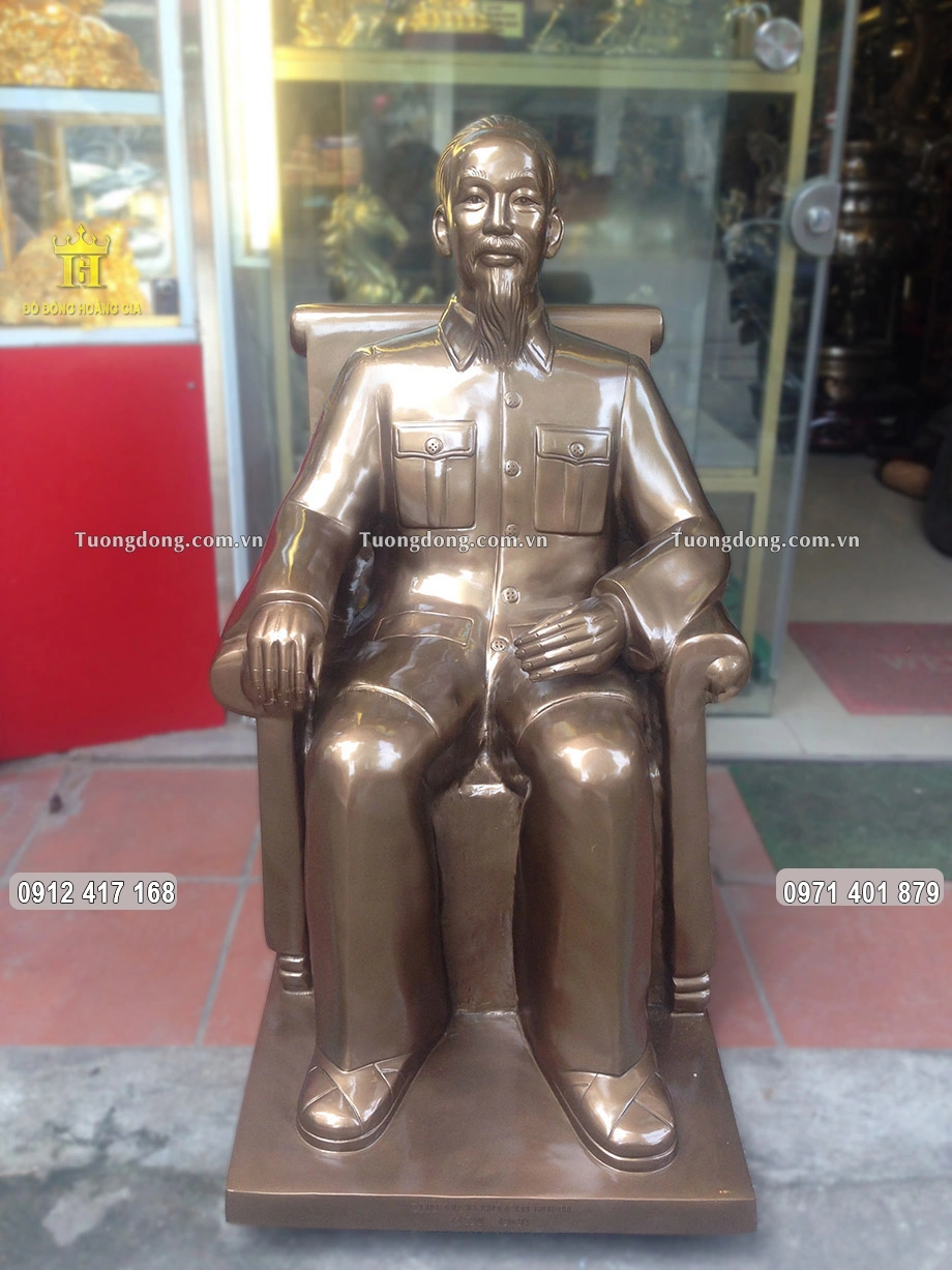 Tượng Bác Hồ Ngồi Ghế Bằng Đồng Đỏ Cao 1M