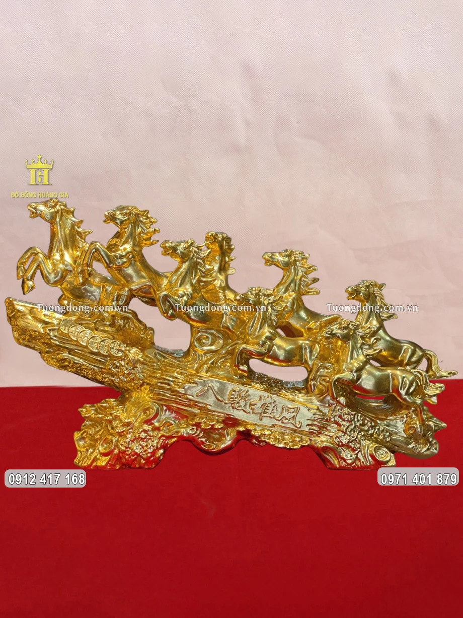 Tượng Bát Mã Truy Phong Bằng Đồng Dát Vàng 9999