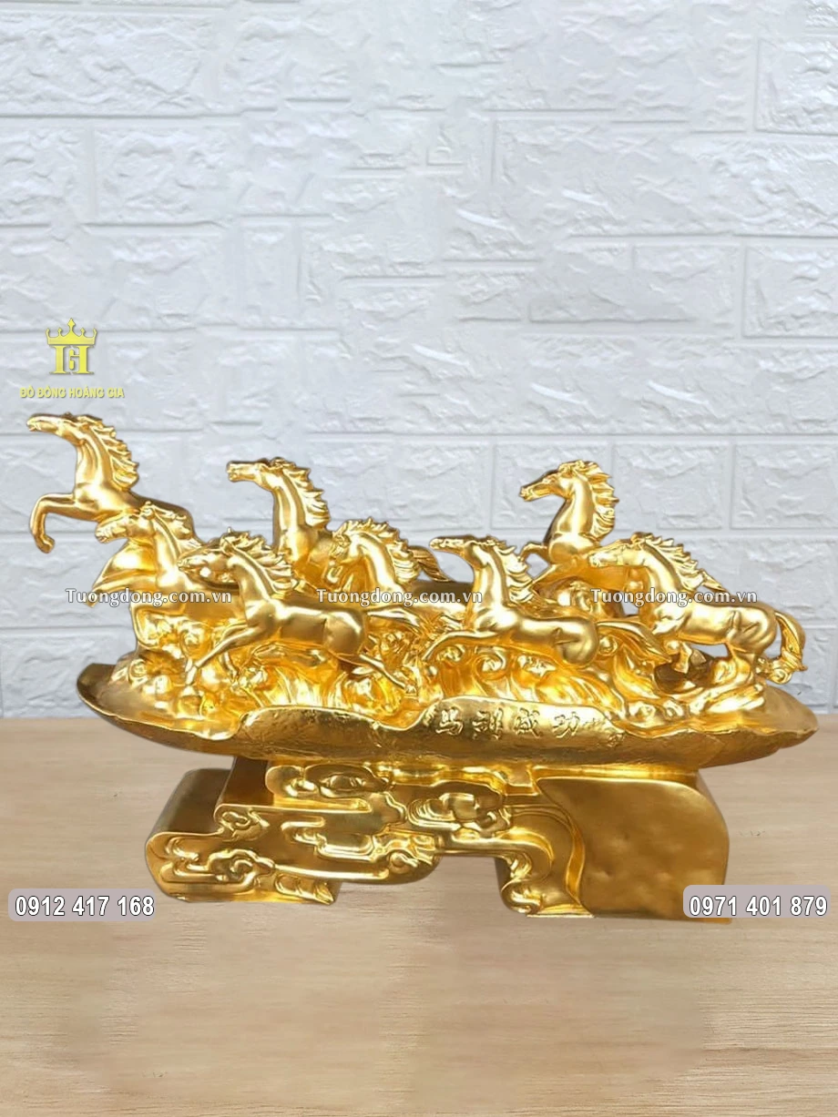 Tượng Bát Mã Truy Phong Bằng Đồng Thếp Vàng 9999