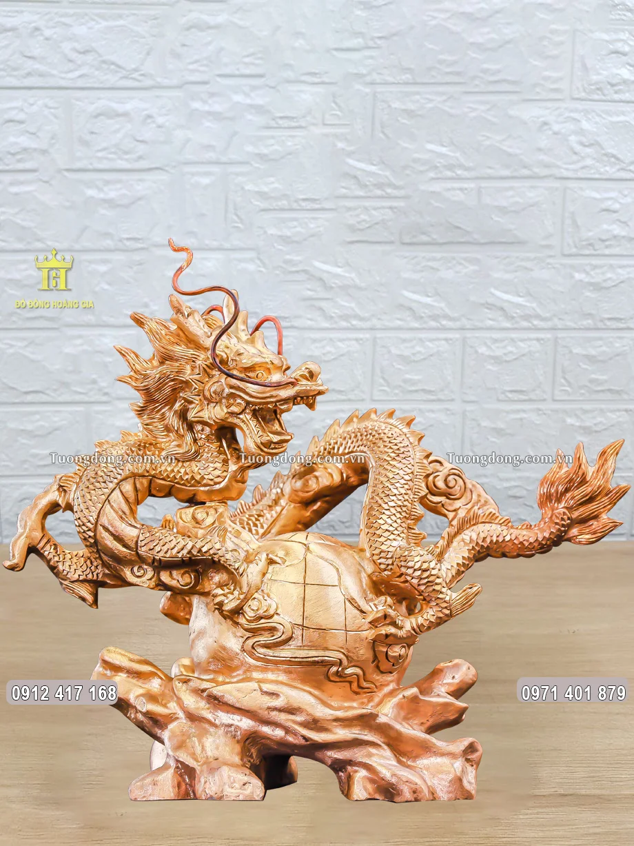 Tượng Rồng Ôm Địa Cầu Bằng Đồng Đỏ Cao 30Cm