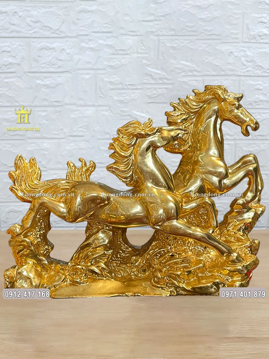Tượng Song Mã Phong Thủy Bằng Đồng Dát Vàng 24K