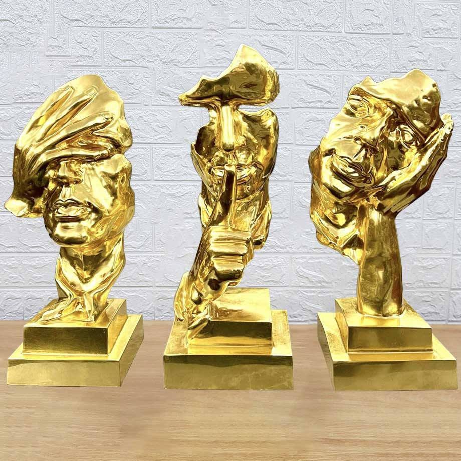 Bộ Tượng Tam Không Không Nghe - Không Thấy - Không Nói Thiếp Vàng 9999