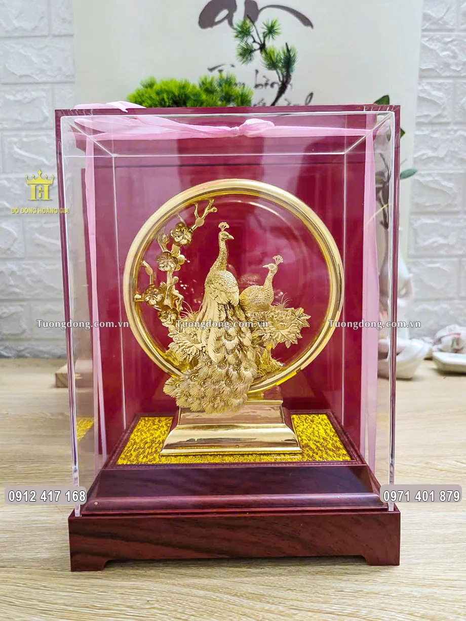 Tượng Đôi Công Uyên Ương Vinh Hoa Phú Quý Mạ Vàng 24K