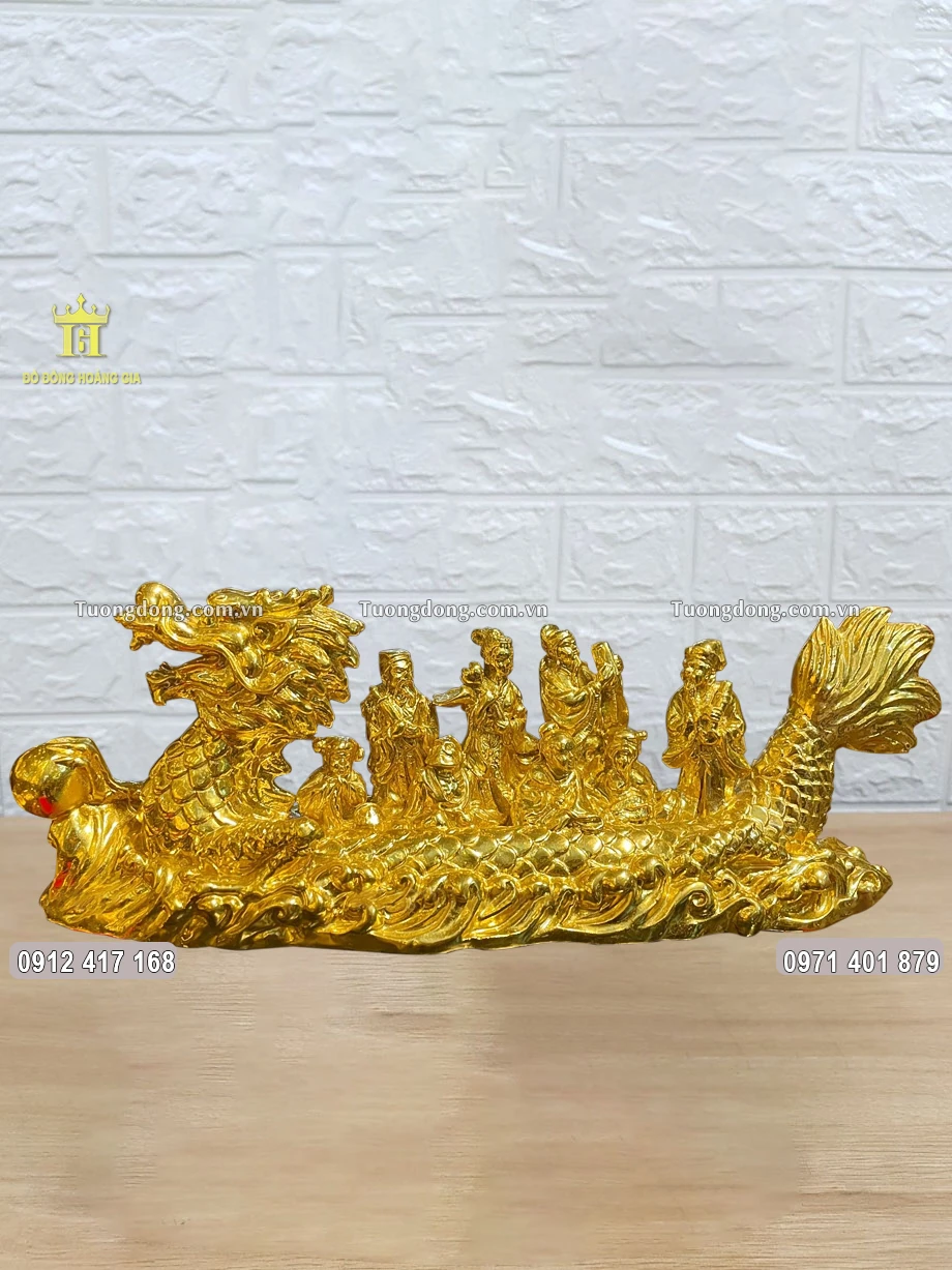Tượng Đồng Bát Tiên Quá Hải Cưỡi Thuyền Rồng Dát Vàng 24K