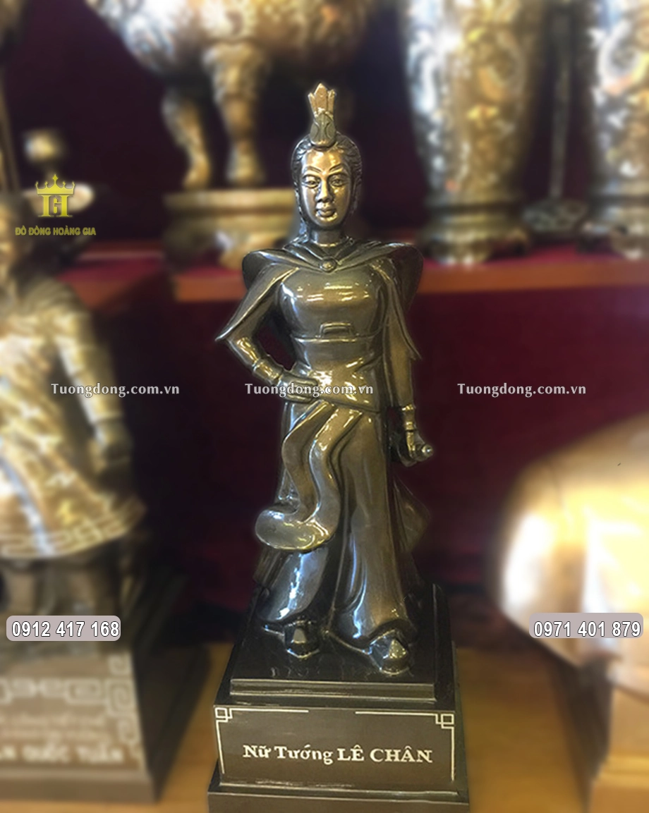 Tượng Đồng Đỏ Nữ Tướng Lê Chân Khảm Bạc 925