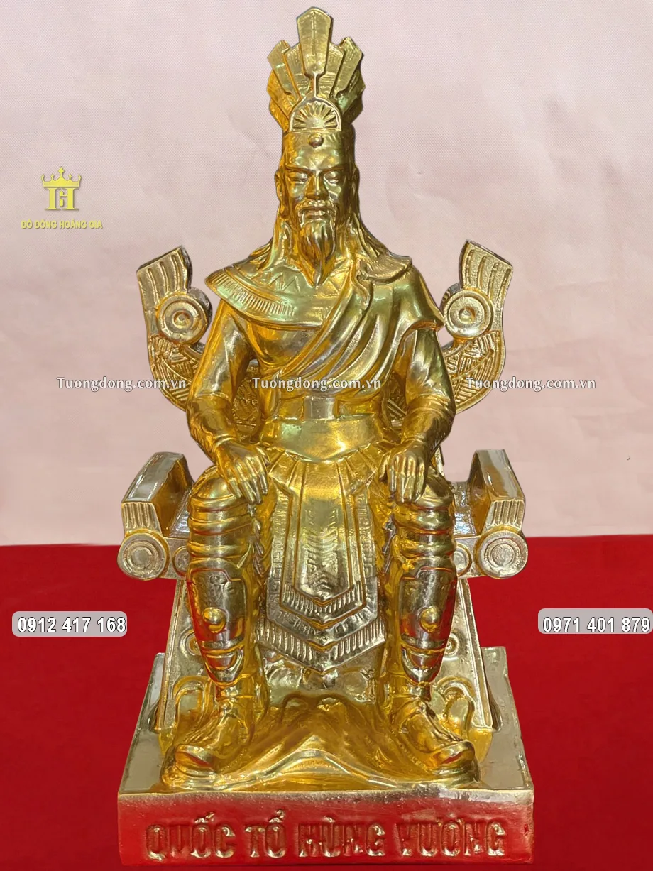 Tượng Đồng Vua Hùng Ngồi Ngai Mạ Vàng 24K