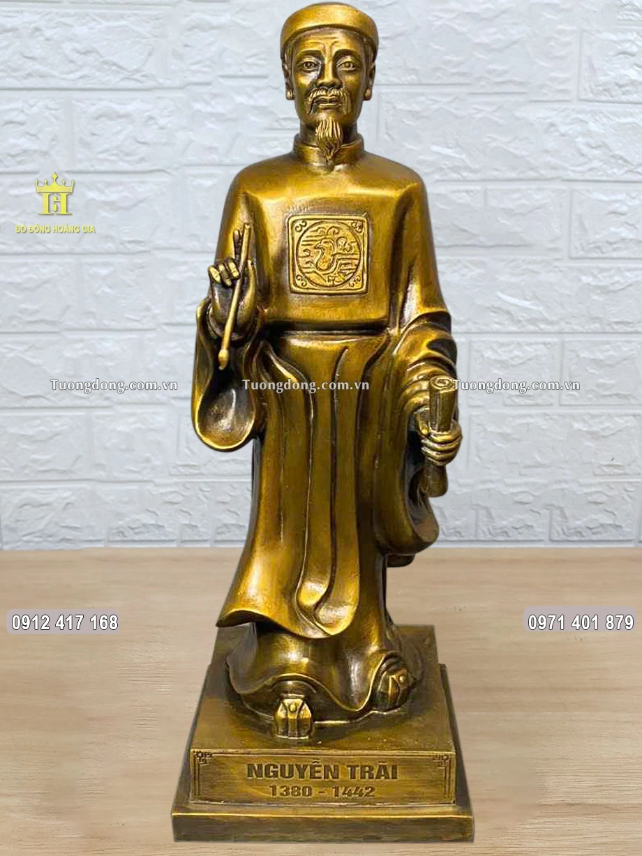Tượng Nguyễn Trãi Bằng Đồng Vàng Hun Giả Cổ Cao 41Cm