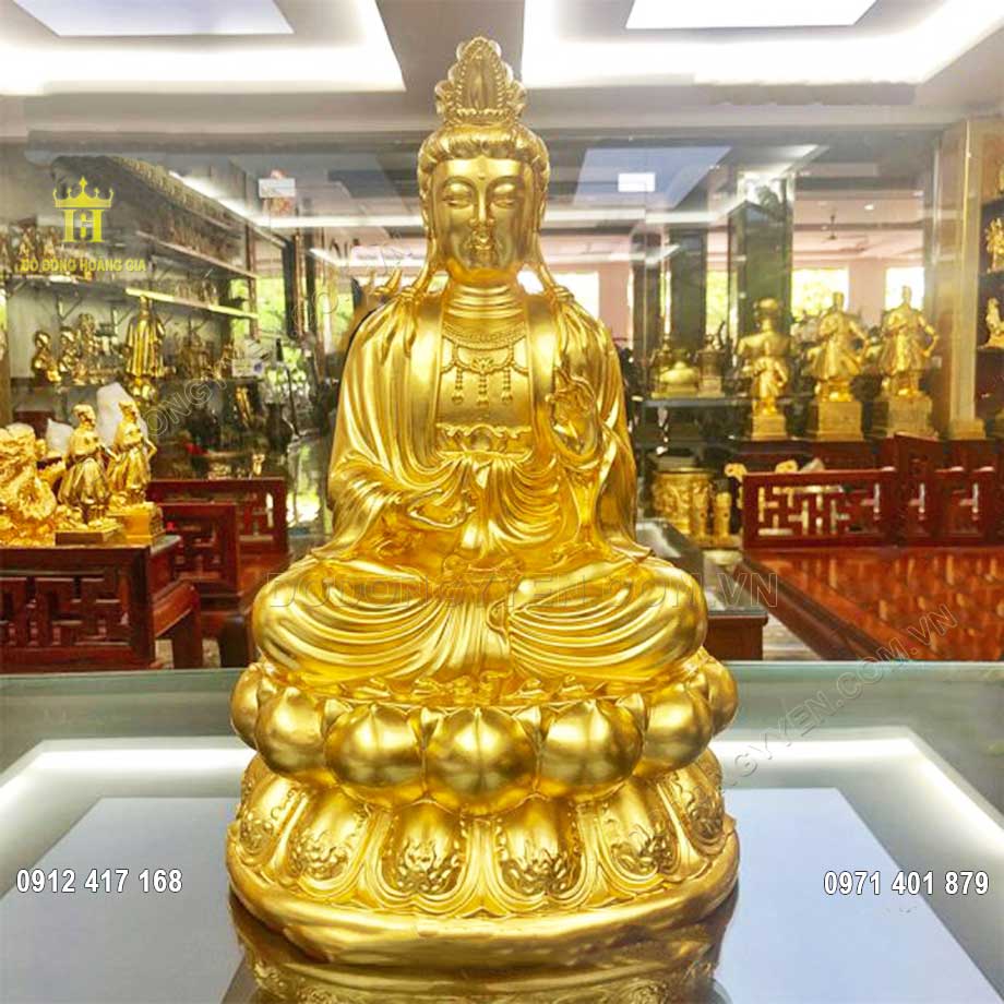 Tượng Phật Quan Âm bằng đồng dát vàng 9999 cao cấp 