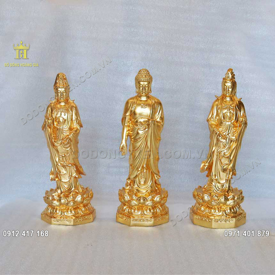 Tam Thế Phật Đồng Dát Vàng 9999 Tuyệt Đẹp  - TĐ076
