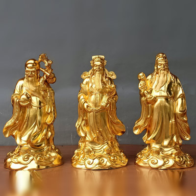 Bộ tượng đồng Tam Đa Phúc Lộc Thọ dát vàng cao 30cm - TĐ066