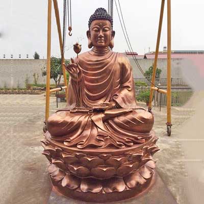Đúc Tượng Phật Thích Ca Niêm Hoa Vi Tiếu Bằng Đồng Đỏ Cỡ Lớn -TĐ176