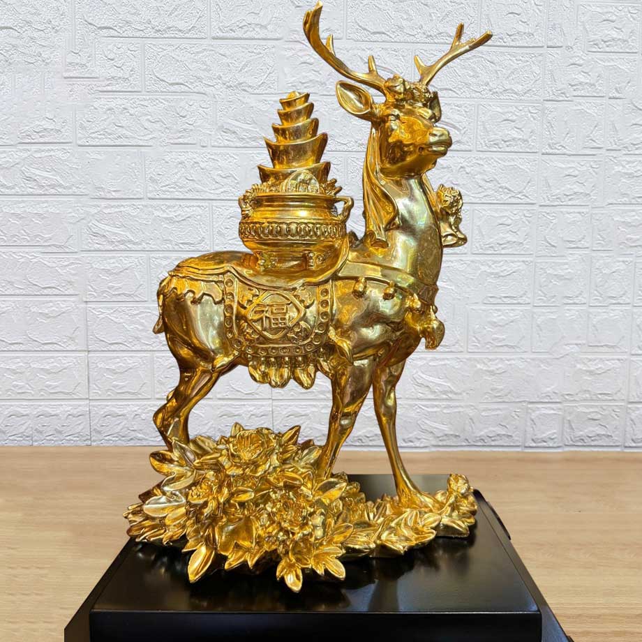 Lộc Thần - Tượng Hươu Tài Lộc Bằng Đồng Dát Vàng 24K