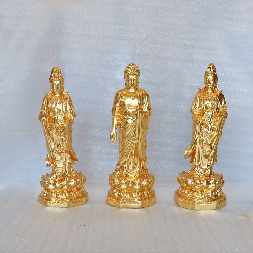 Tam Thế Phật Đồng Dát Vàng 9999 Tuyệt Đẹp  - TĐ076