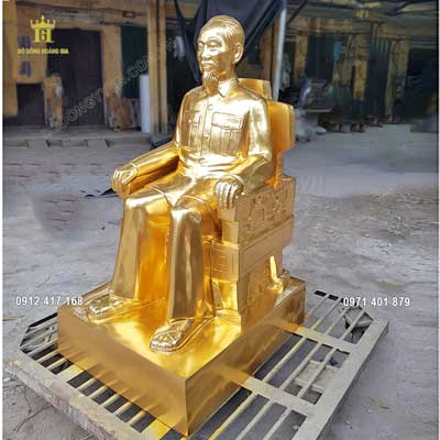 Tượng Bác Hồ Ngồi Ghế Mạ Vàng 24K Theo Yêu Cầu - TĐ173