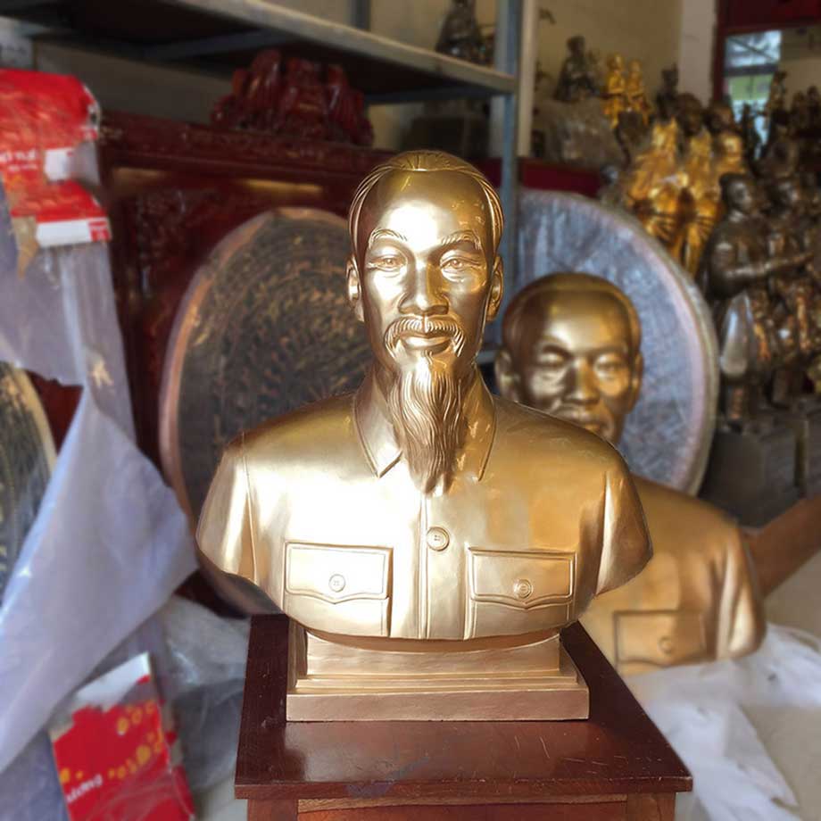 Tượng Chân Dung Bác Hồ Bằng Đồng Vàng Cao 70Cm