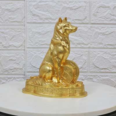 Tượng chó ngồi bằng đồng dát vàng 24K cao cấp - TĐ123