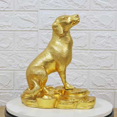 Tượng Chó Ngồi Phong Thủy Bằng Đồng Dát Vàng Vô Cùng Tinh Xảo - TĐ147