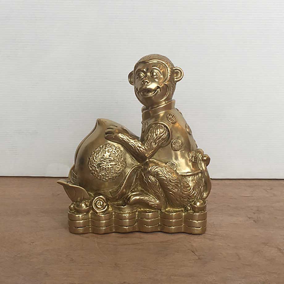 Tượng Con Khỉ Bằng Đồng Nguyên Chất Cao 20Cm