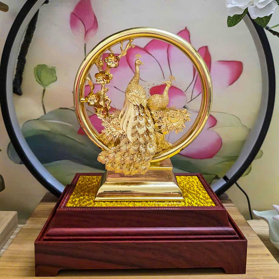 Tượng Đôi Công Uyên Ương Vinh Hoa Phú Quý Mạ Vàng 24K