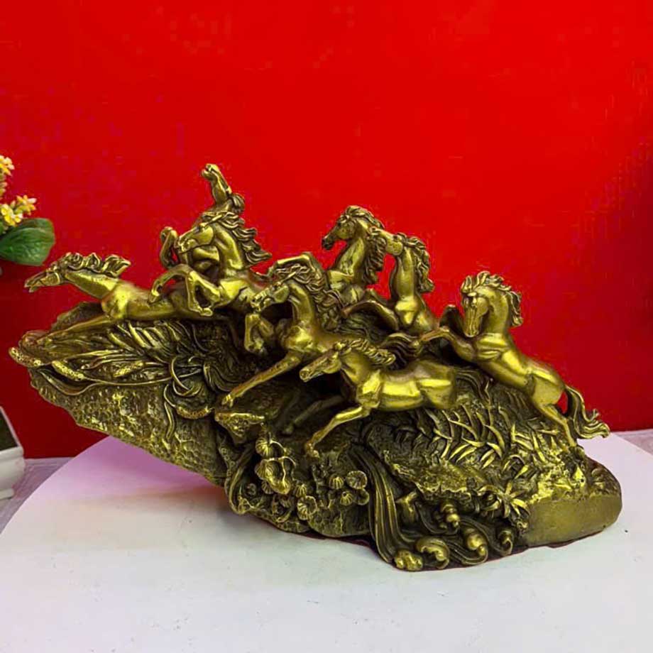 Tượng Đồng Bát Mã Tung Vó Trên Thảo Nguyên Cao 23Cm