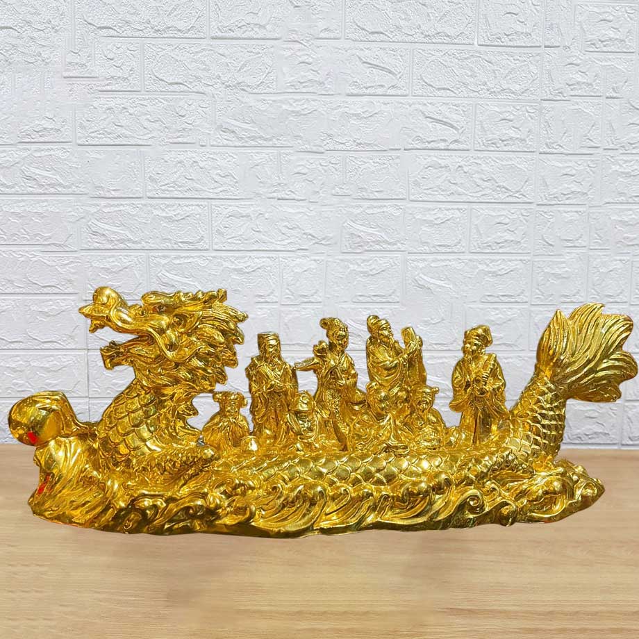 Tượng Đồng Bát Tiên Quá Hải Cưỡi Thuyền Rồng Dát Vàng 24K