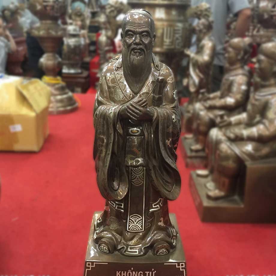 Tượng Đồng Khổng Tử Khảm Ngũ Sắc Cao 42Cm