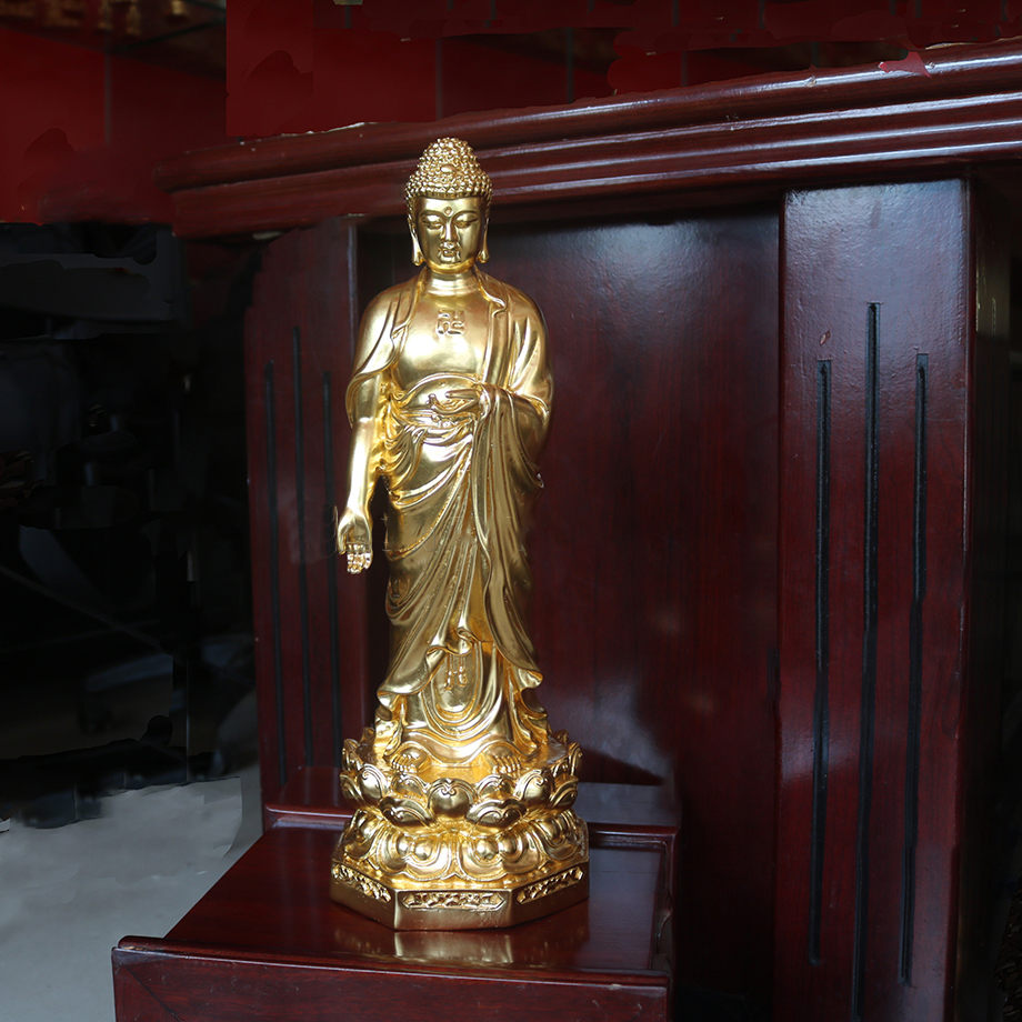Tượng Đồng Phật A Di Đà Dáng Đứng Dát Vàng 24K