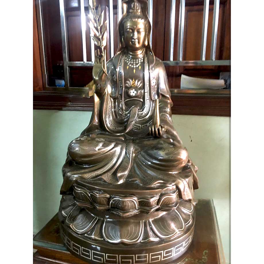 Tượng Đồng Phật Bà Khảm Ngũ Sắc Cao 67Cm
