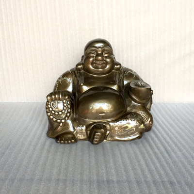 Tượng đồng Phật Di Lặc khảm tam khí cao 30cm - TĐ019