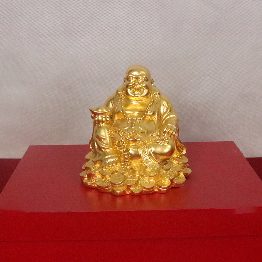 Tượng Đồng Phật Di Lặc Ngồi Trên Tiền Dát Vàng 9999