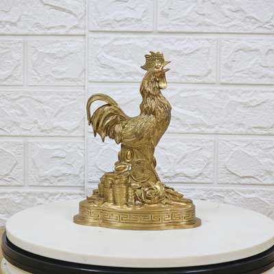 Tượng gà trống phong thủy bằng đồng vàng nguyên chất - TĐ154