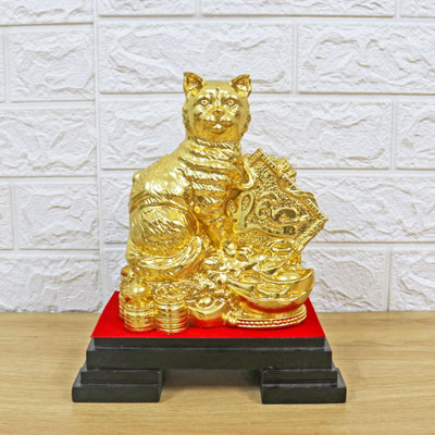 Tượng Mèo Phong Thủy Mạ Vàng 24K - Linh Vật Tài Lộc Năm 2023