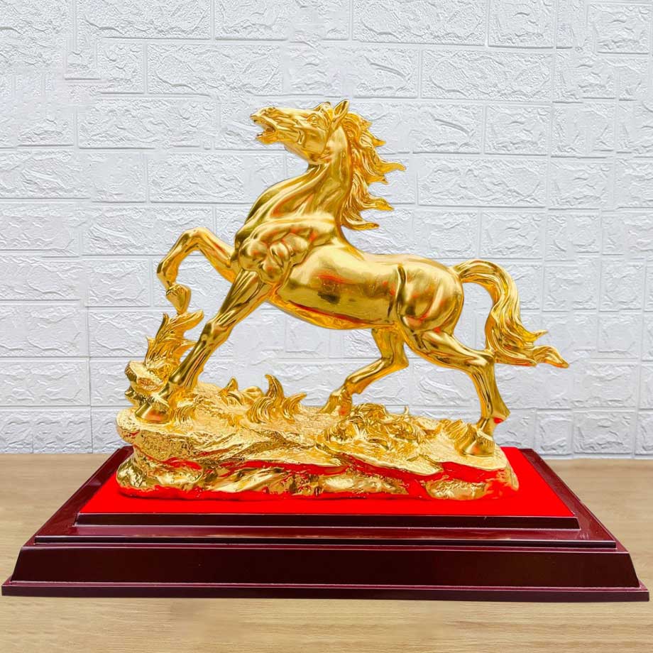 Tượng Ngựa Bát Mã Truy Phong Mạ Vàng 24K