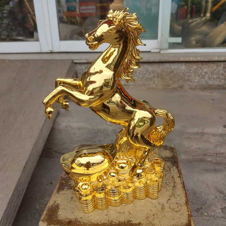 Tượng Ngựa Đúc Bằng Đồng Vàng Nguyên Chất Mạ Vàng 24K Cao 31Cm