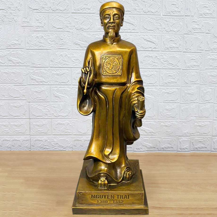 Tượng Nguyễn Trãi Bằng Đồng Vàng Hun Giả Cổ Cao 41Cm