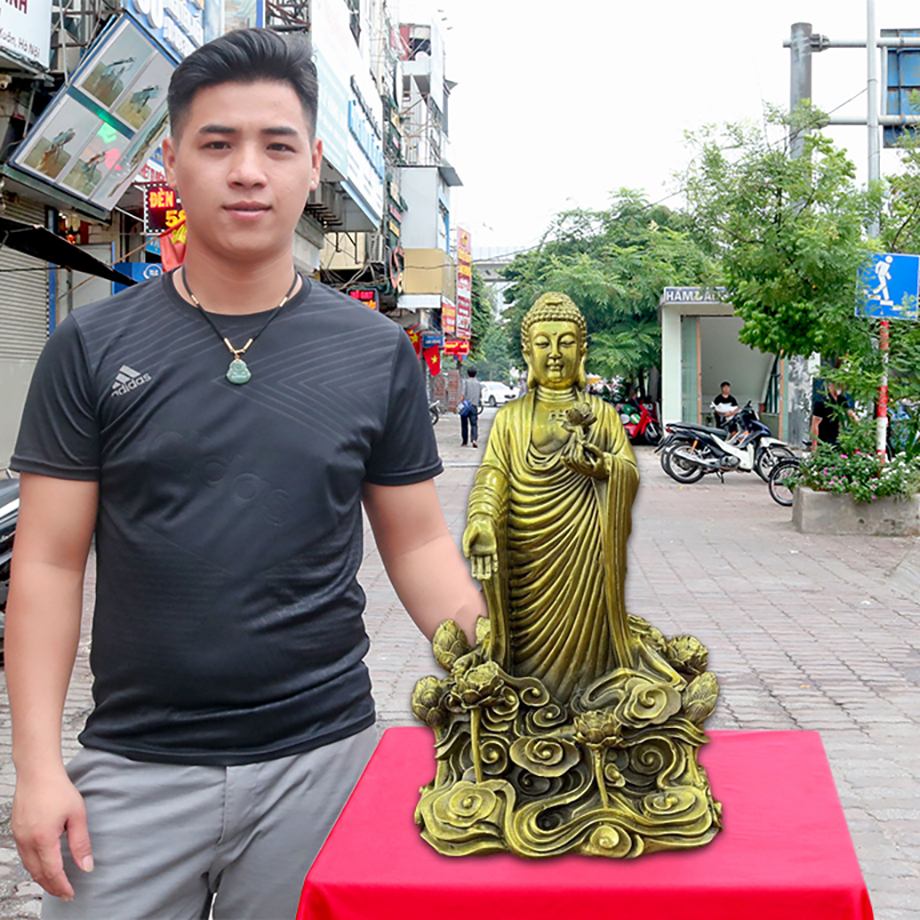 Tượng Phật A Di Đà Cưỡi Mây Bằng Đồng Vàng 50Cm