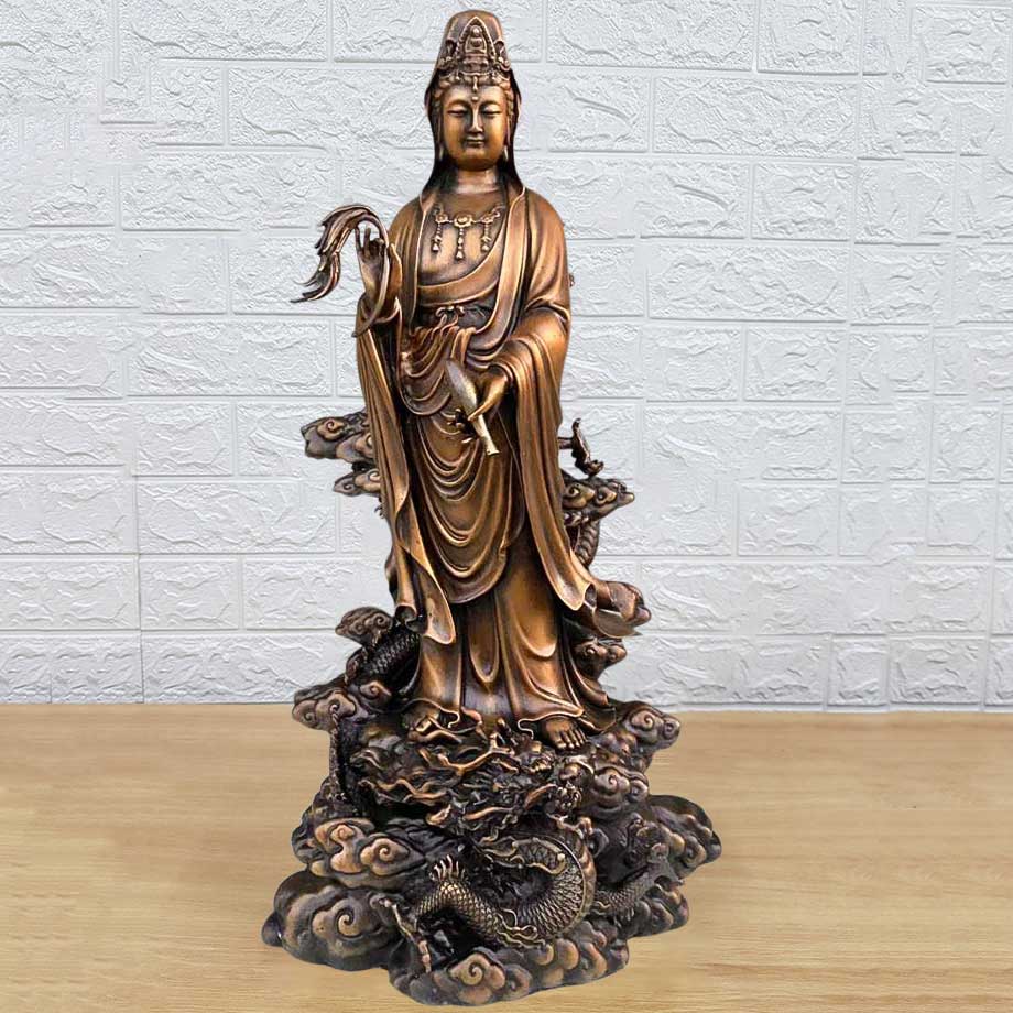 Tượng Phật Bà Quan Âm Cưỡi Rồng Bằng Đồng Hun Giả Cổ