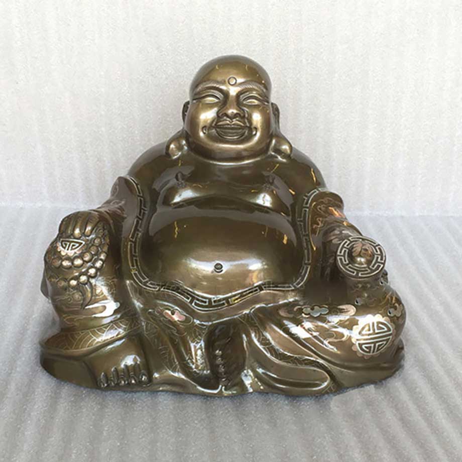 Tượng Phật Di Lặc Bằng Đồng Khảm Tam Khí Cao 23Cm