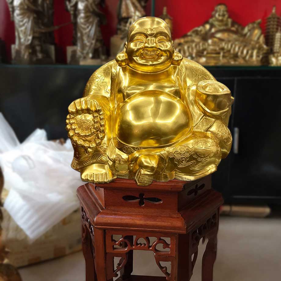 Tượng Phật Di Lặc Bằng Đồng Thếp Vàng 9999 Cao 45Cm
