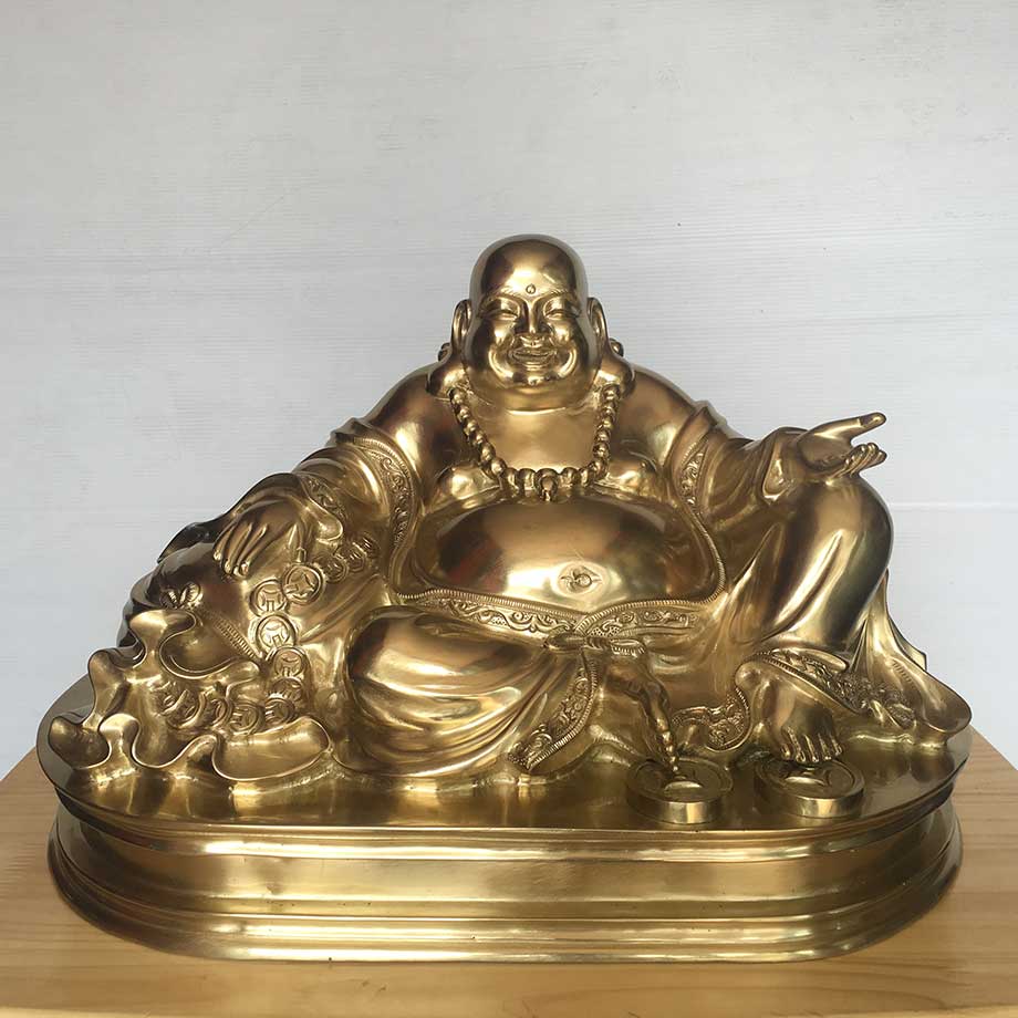 Tượng Phật Di Lặc Bằng Đồng Vàng Cát Tút 50Cm