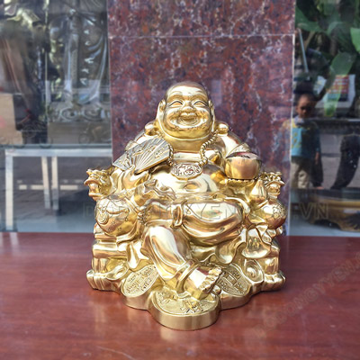 Tượng Phật Di Lặc Bằng Đồng Vàng Cát Tút Dáng Ngồi Cao 36Cm - TĐ202