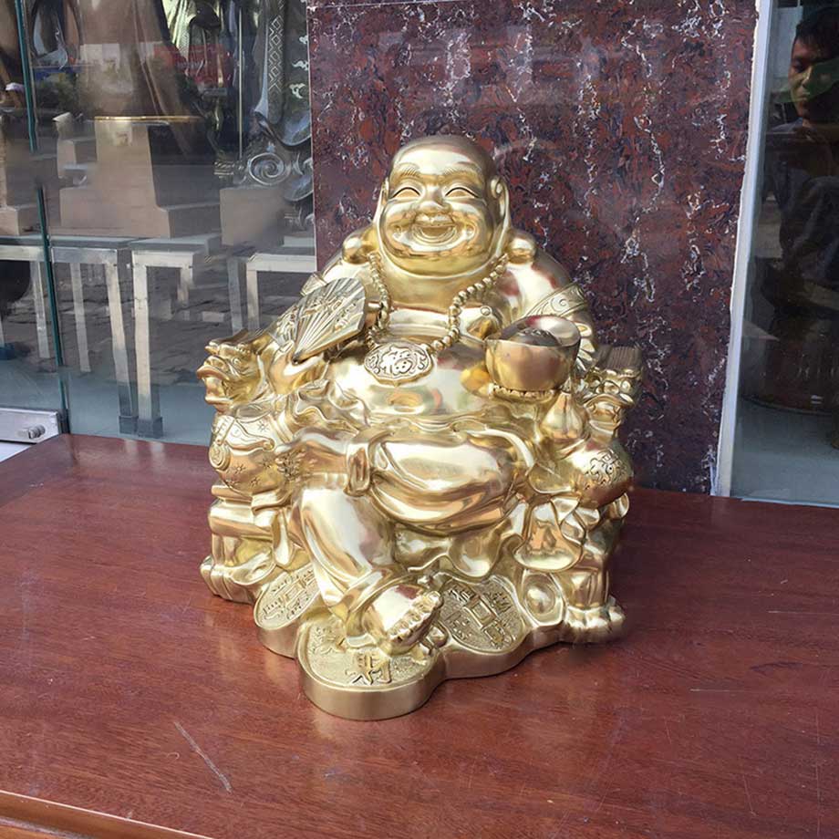 Tượng Phật Di Lặc Ngồi Ngai Bằng Đồng Cát Tút Cao 36Cm