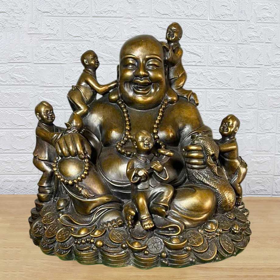 Tượng Phật Di Lặc Ngũ Phúc Bằng Đồng Vàng Hun Giả Cổ