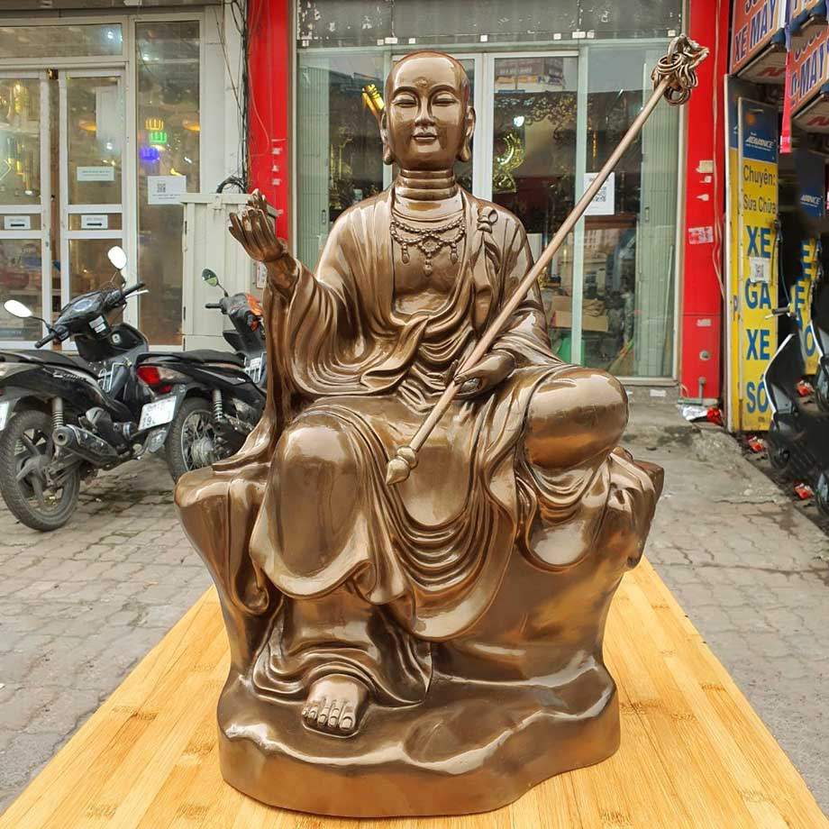 Tượng Phật Ngồi Bệ Đá Bằng Đồng Đỏ 61Cm