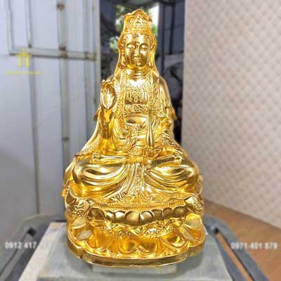 Tượng Phật Quan Âm Bằng Đồng Thếp Vàng 24K - TĐ171