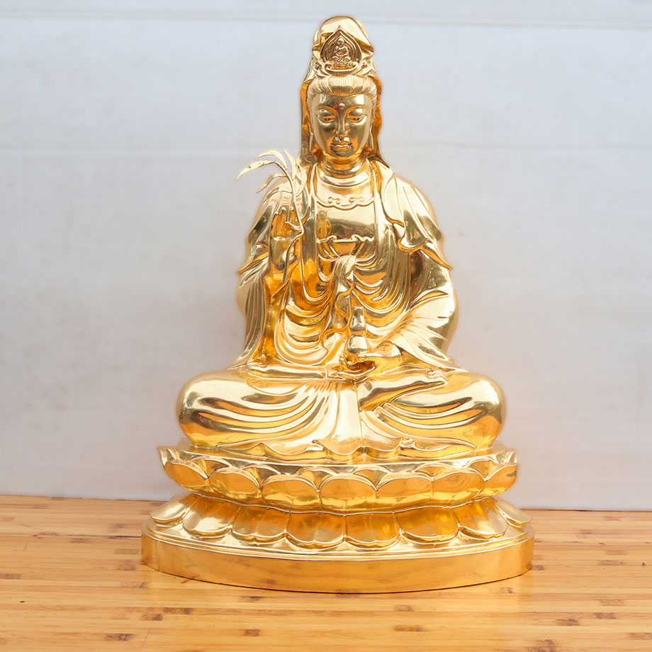 Tượng Phật Quan Âm Cầm Cành Liễu Bằng Đồng Dát Vàng 9999 61Cm