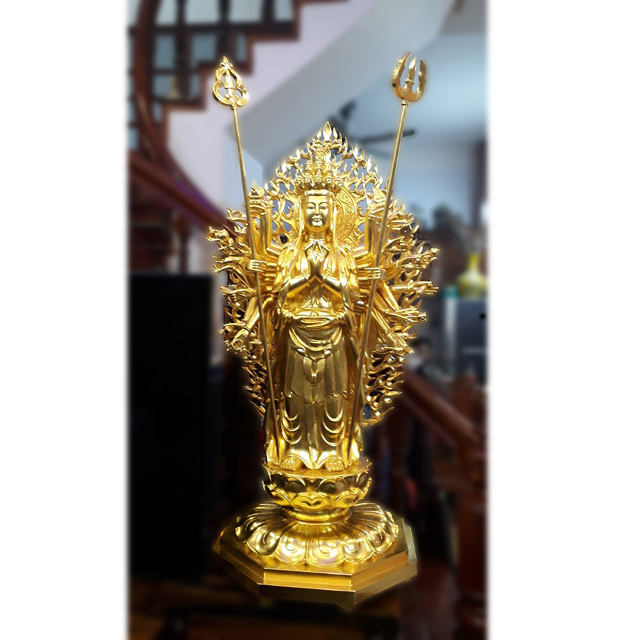 Tượng Phật Thiên Thủ Thiên Nhãn Đứng Bằng Đồng Dát Vàng 9999