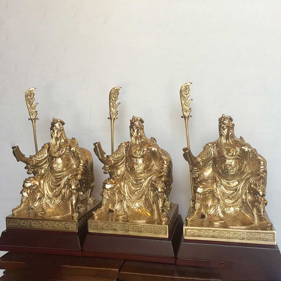 Tượng Quan Công Ngồi Đọc Sách Bằng Đồng Vàng Cao 23Cm