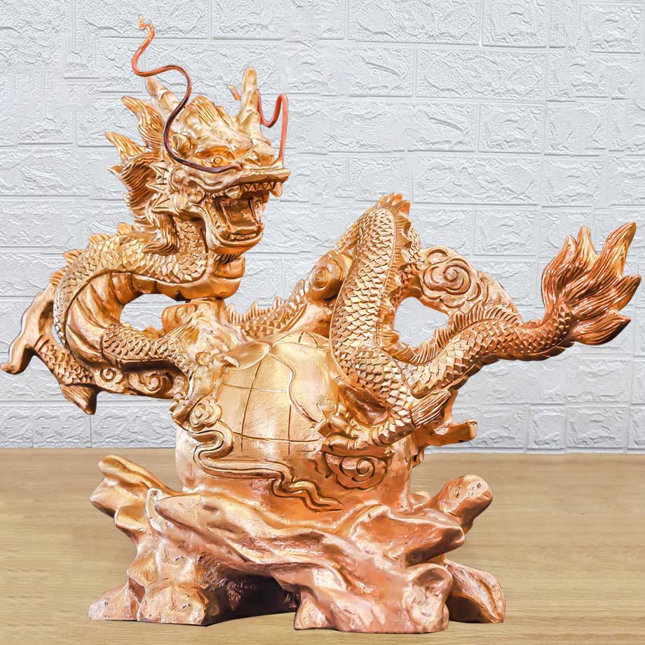Tượng Rồng Ôm Địa Cầu Bằng Đồng Đỏ Cao 30Cm